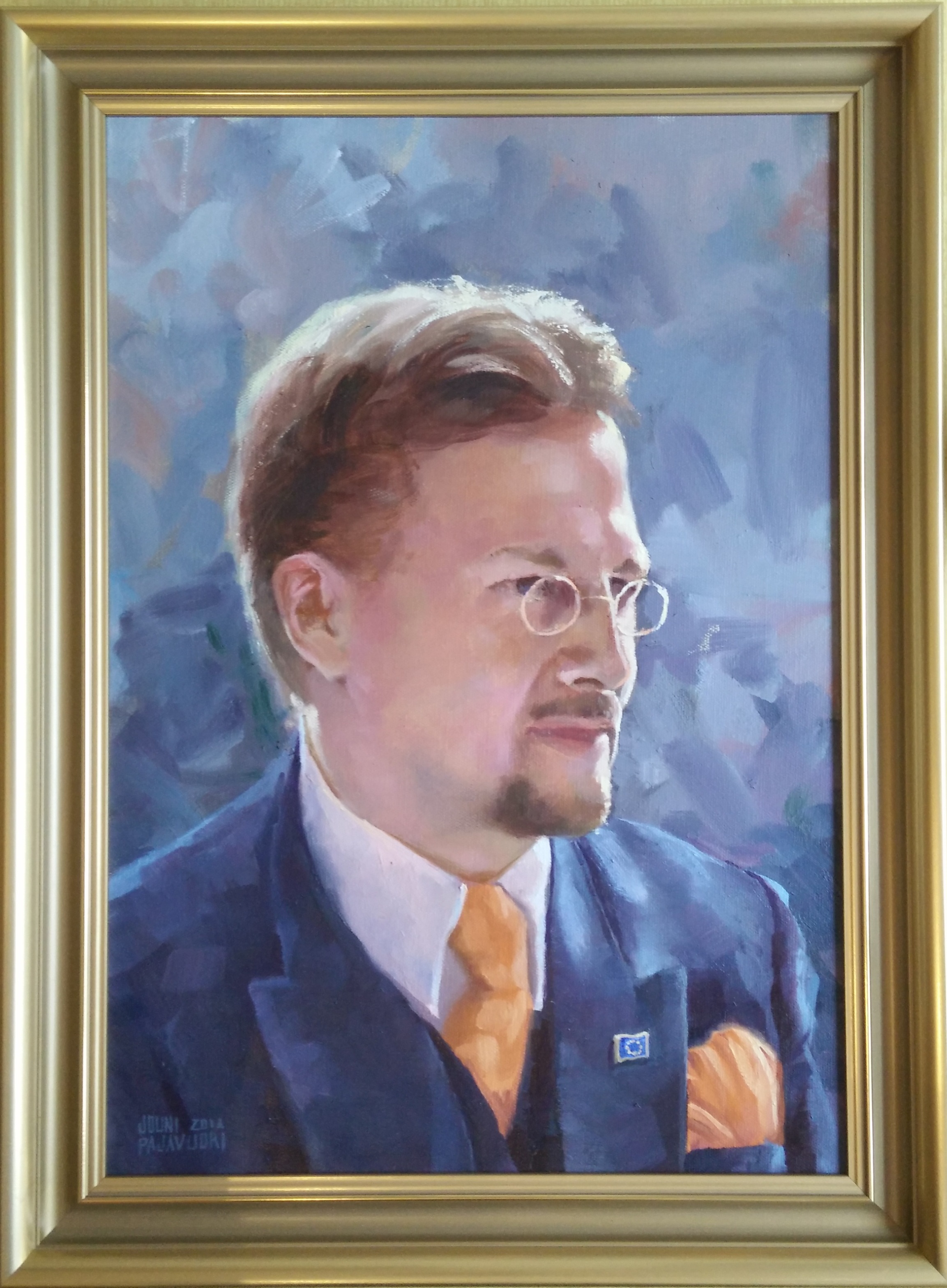 Eurooppalainen Suomi ry:n tilauttama l&auml;ksi&auml:islahja, 
Jouni Pajavuoren maalaama muotokuva (2016).